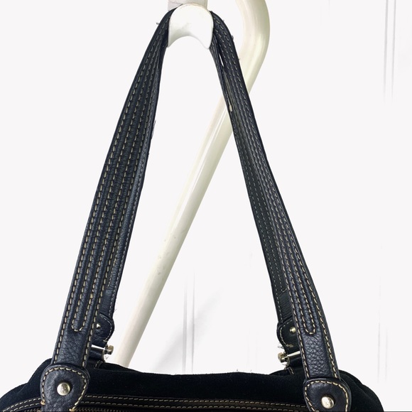 LIZ CLAIRBORNE GENUINE LEATHER HANDBAG BLACK LEATHER SHOULDER WOMEN MEDIUM BAG - Picture 5 of 17